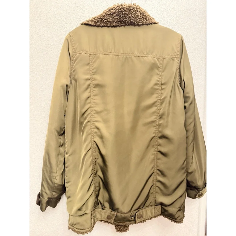 Anthropologie Sherpa Lined Jacket Sz XS‎ Joni Oversized Aviator Olive Moto Parka